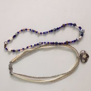 Gold Heart with Flowers and Blue Beaded Necklaces